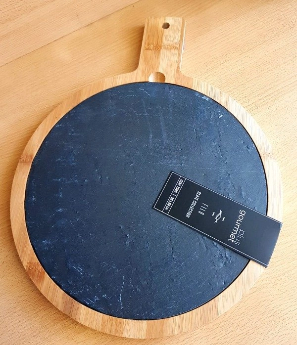 TABLA REDONDA MADERA CON MANGO 36X28CM PIZARRA LUGANO LISA MARRON/NEGRO - 2