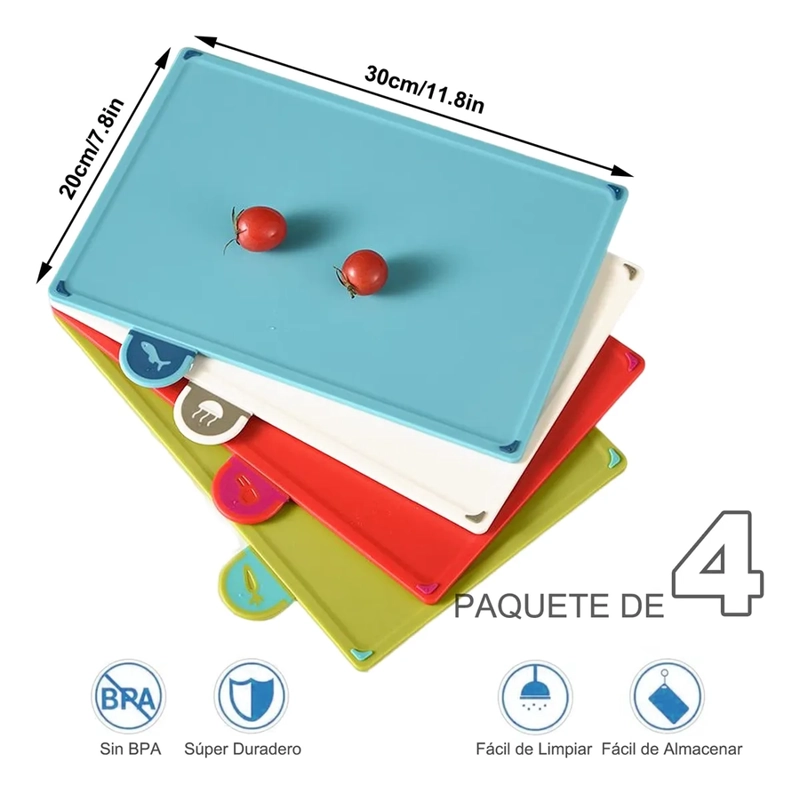TABLAS PARA PICAR CON BASE Y COLORES INDICADORES 4 PIEZAS FL-02-2 CELESTE - 4
