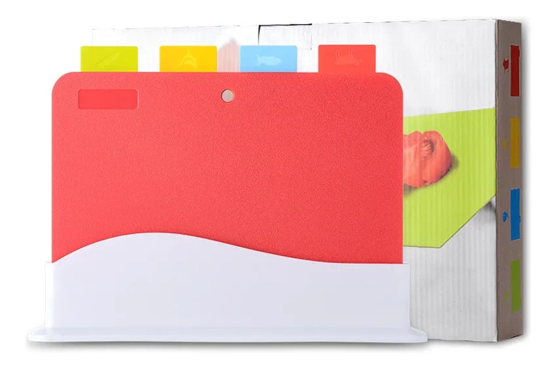 SET DE 4 TABLAS PARA CORTAR Y PICAR DE PLASTICO COLORES DELGADO ROJO - 1