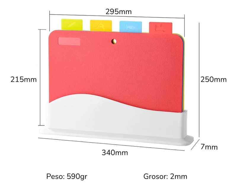 SET DE 4 TABLAS PARA CORTAR Y PICAR DE PLASTICO COLORES DELGADO ROJO - 2