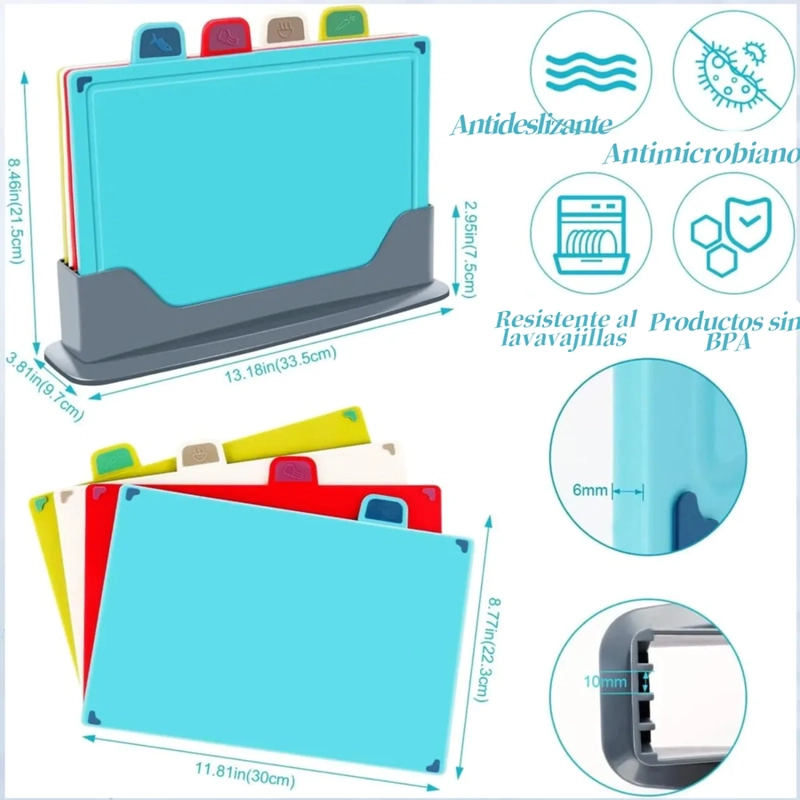 ABLAS PARA PICAR CON BASE Y COLORES INDICADORES 4 PIEZAS - 1
