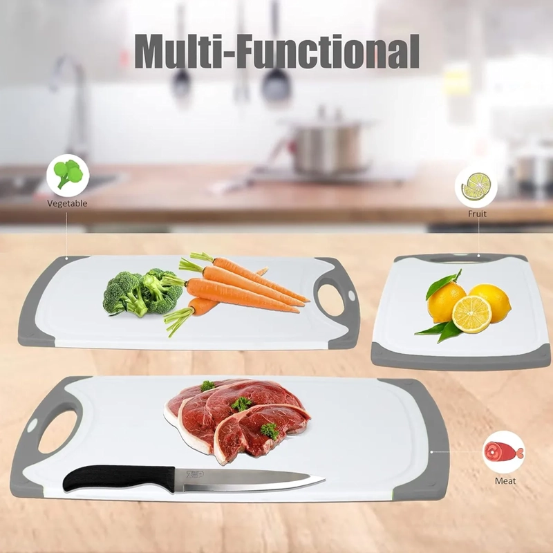 TABLA CORTAR DE COCINA PICAR PLASTICO CARNE VERDURAS 3PCS TABLA DE CORTAR GRIS - 2