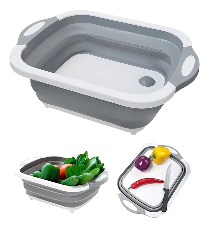TABLA CORTAR PICAR DE PLASTICO COLADOR CANASTO PLEGABLE COLOR BLANCO 3 EN 1 - 1
