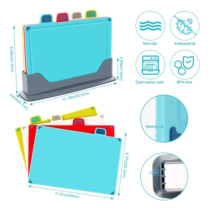 4 PLASTICO JUEGO DE COCINA DE TABLAS DE CORTAR CON SOPORTE - 1