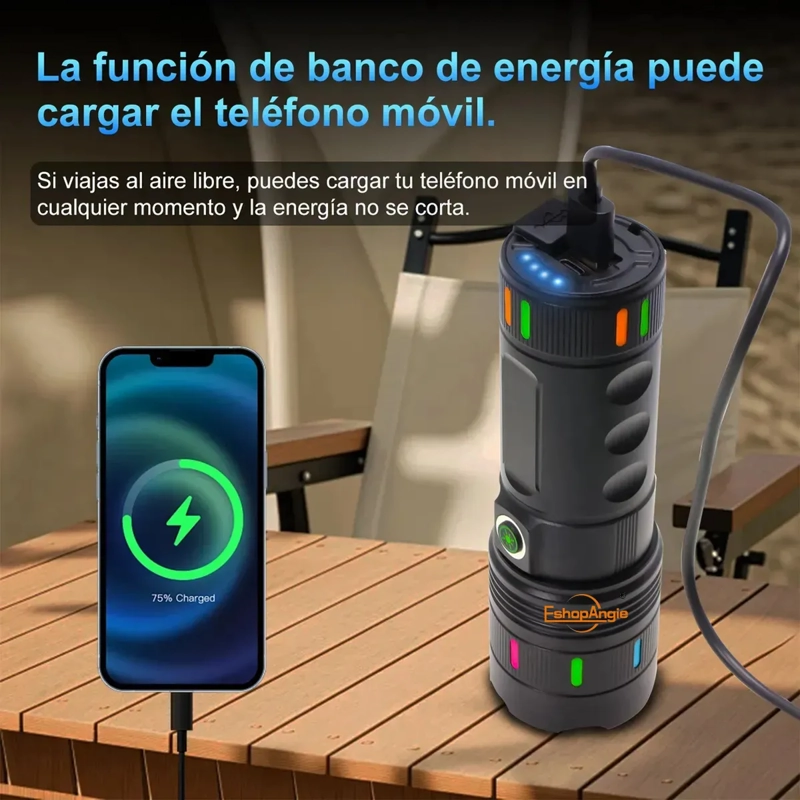 LINTERNA TACTICA LED CON ZOOM RECARGABLE ULTRA POTENTE - 3
