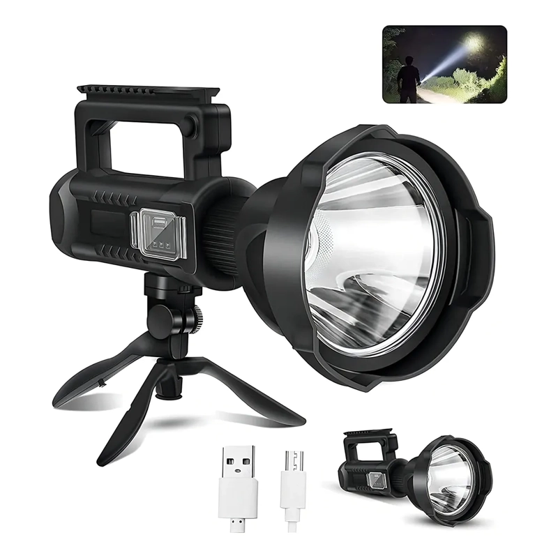 PORTATIL FOCO LINTERNA CAMPING LED LARGO ALCANCE+USB+TRIPODE NEGRO BLANCO - 1