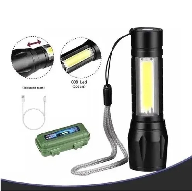 LAMPARA TACTICA DE MANO PEQUEÑA RECARGABLE ZOOM DOBLE LUZ NEGRO - 3