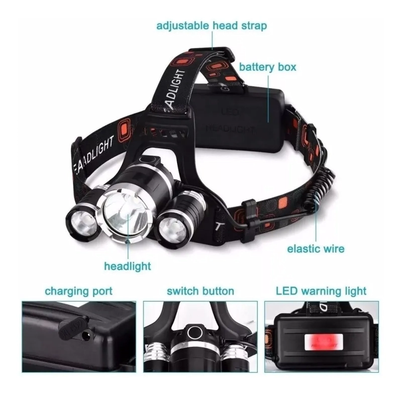 PACK 3 LINTERNA FRONTAL 5000 LUMENES LED MINERO - 2