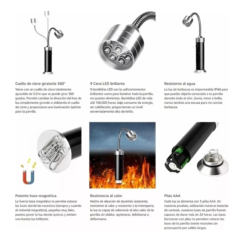 SET 2 LINTERNAS LUZ LED MAGNE TICA PARRILLA ASADO QUINCHO BBQ - 4