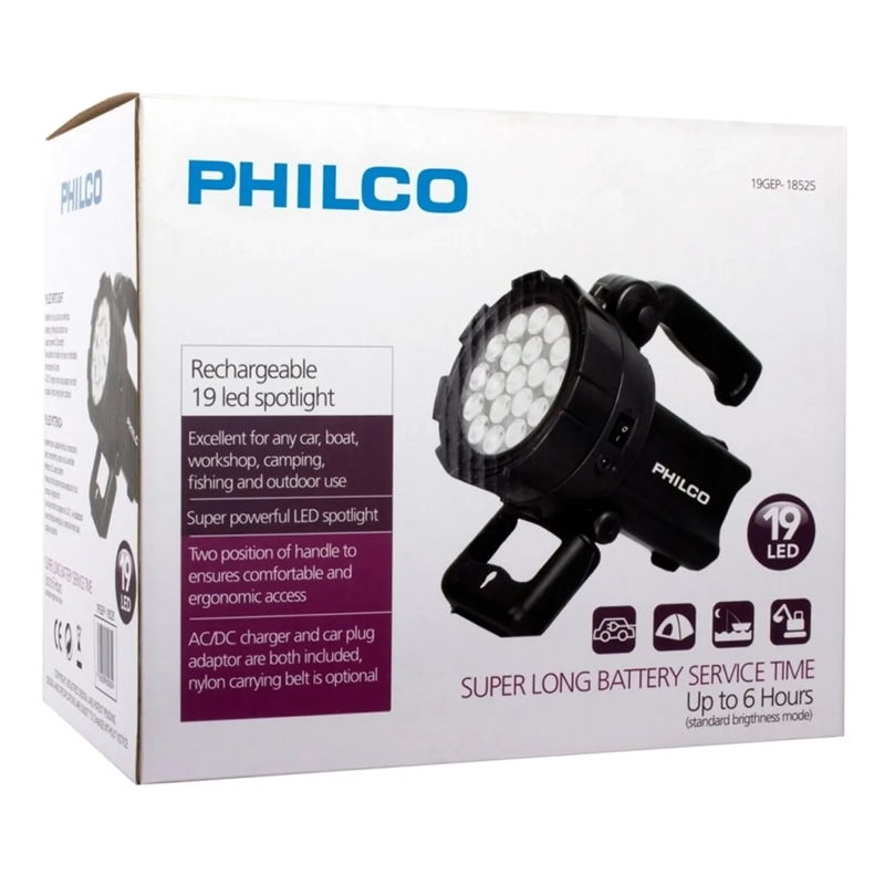FOCO LINTERNA 19 LED RECARGABLE PHILCO NEGRO - 3
