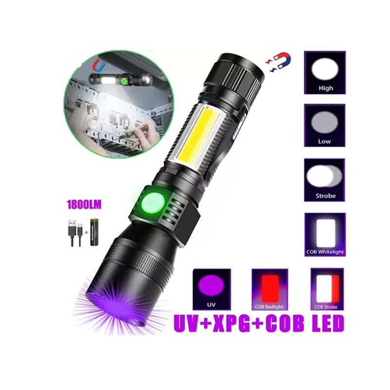 LINTERNA TACTICA UV ULTRAVIOLETA RECARGABLE CON 7 MODOS NEGRO NEGRO - 4