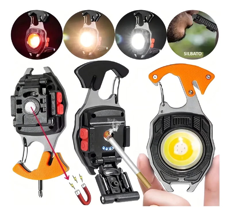 MINI LINTERNA LLAVERO LED RECARGABLE USB IMANTADO ENCENDEDOR LINTERNA NARANJA LUZ BLANCA - 1