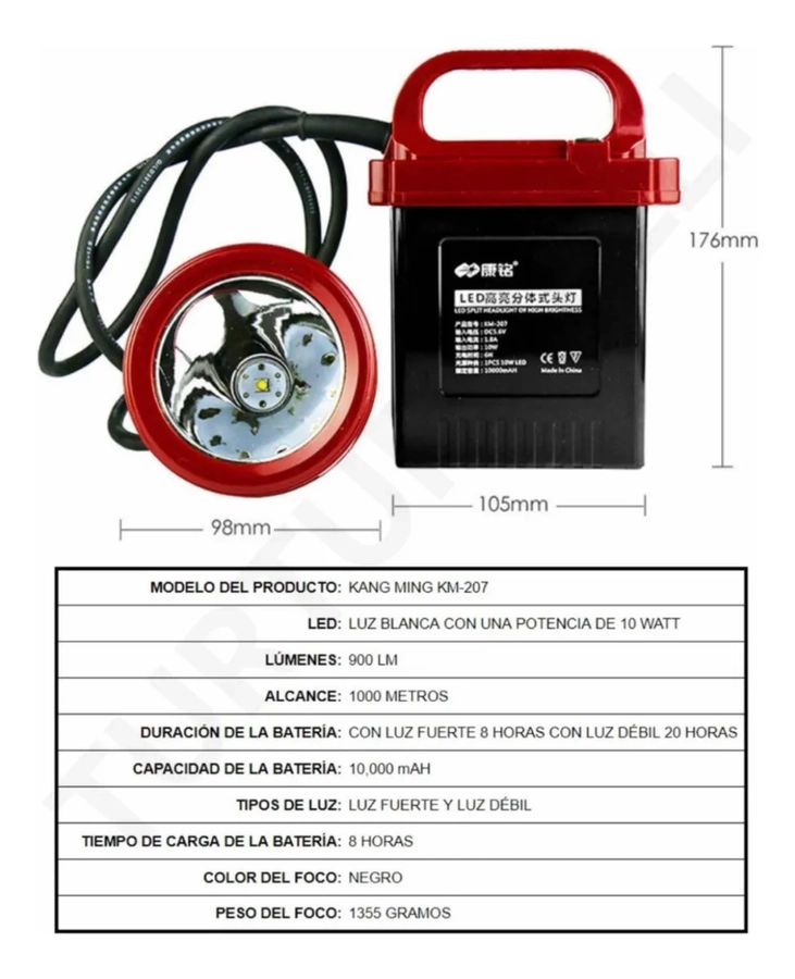 FOCO LARGO ALCANCE PARA MINERO O CACERIA LUZ BLANCA 9000LM BLANCO NEGRO - 1