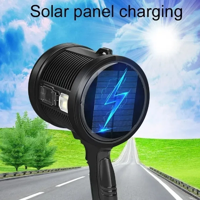 SUPER POTENTE LINTERNA LED DE MANO CARGA SOLAR BLANCO NEGRO - 2