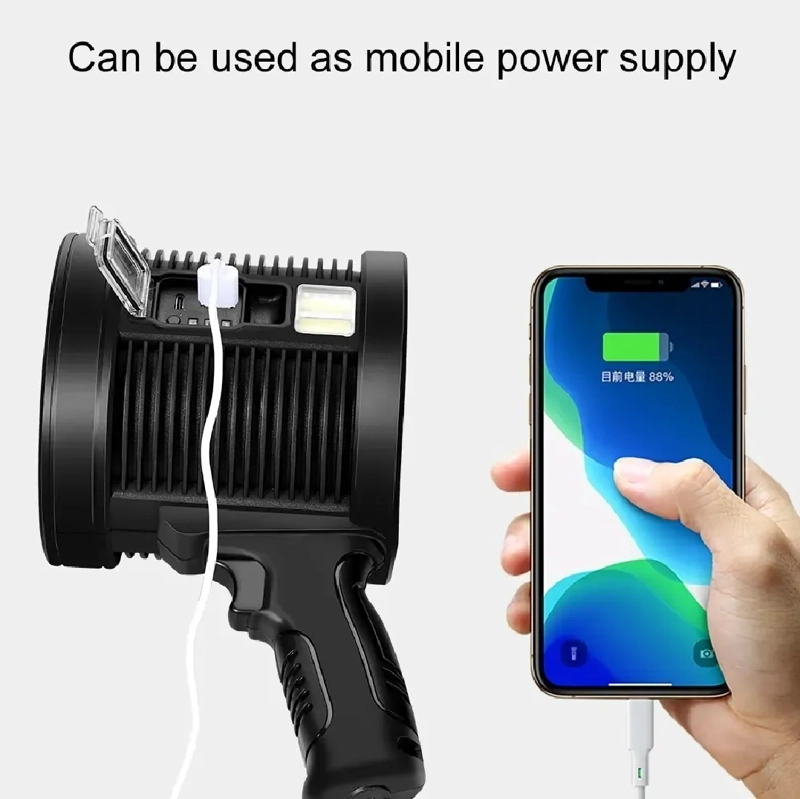 SUPER POTENTE LINTERNA LED DE MANO CARGA SOLAR BLANCO NEGRO - 4