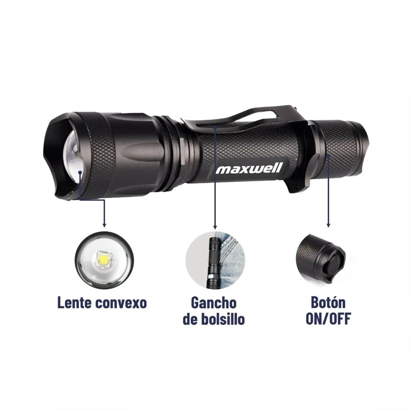 LINTERNA LED TACTICA MAXWELL RECARGABLE USB IMPERMEABLE - 2