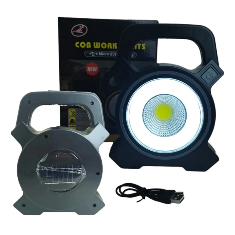 LINTERNA LED SOLAR FOCO RECARGABLE PLEGABLE CAMPING CARGAUSB BLANCO NEGRO - 2