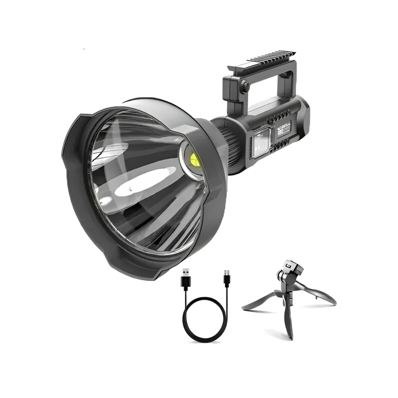 FOCO LINTERNA LED LARGO ALCANCE 1000 METROS + USB + TRIPODE BLANCO PLATEADO - 1