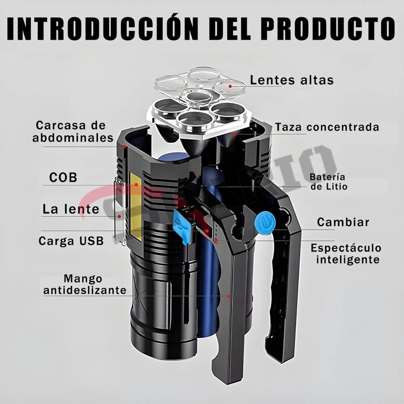 LINTERNA LED USB 4 FOCOS RECARGABLE LMPERMEABLE BRILLANTE - 1