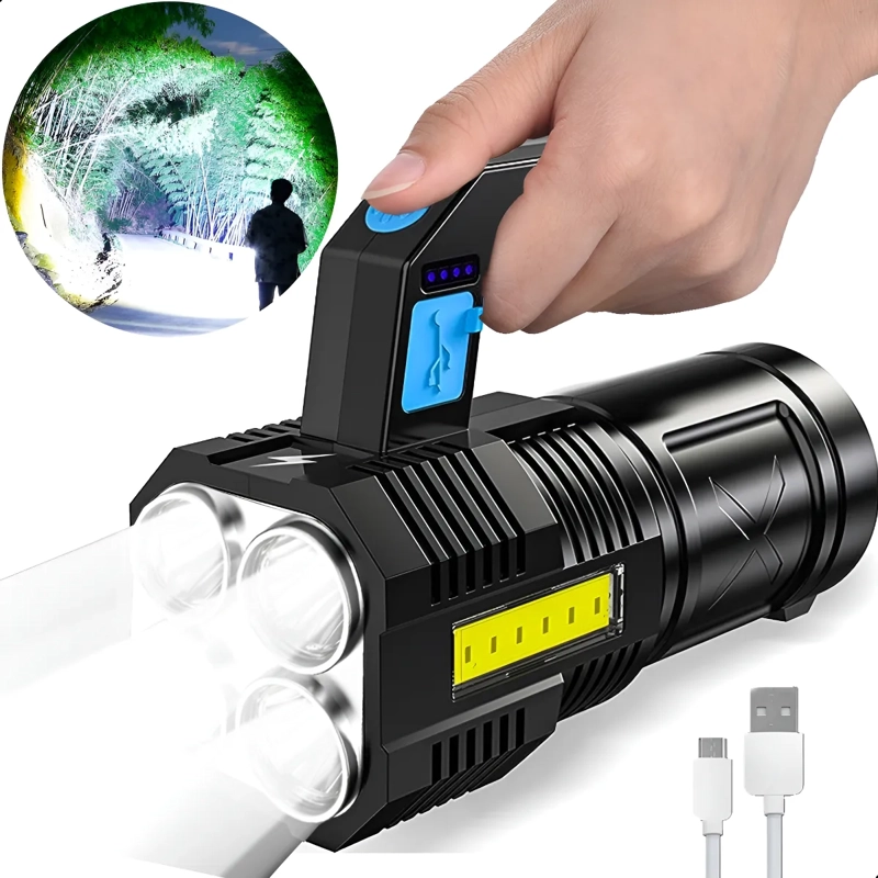LINTERNA LED USB 4 FOCOS RECARGABLE LMPERMEABLE BRILLANTE - 4