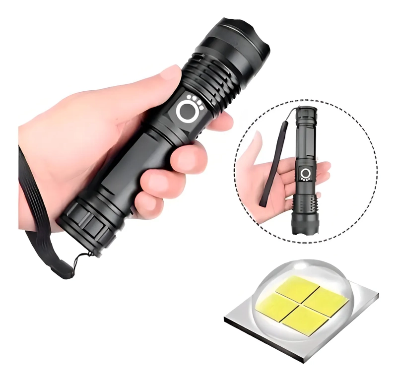 POTENTE LINTERNA LED P90 DE CARGA USB ALEACION DE ALUMINIO LINTERNA NEGRO LUZ COLOR DE LA LUZ BLANCO - 1