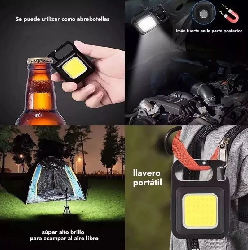 LINTERNA LLAVERO LED COB 800 LUMENS GANCHO IMAN RECARGABLE BLANCO NEGRO - 4