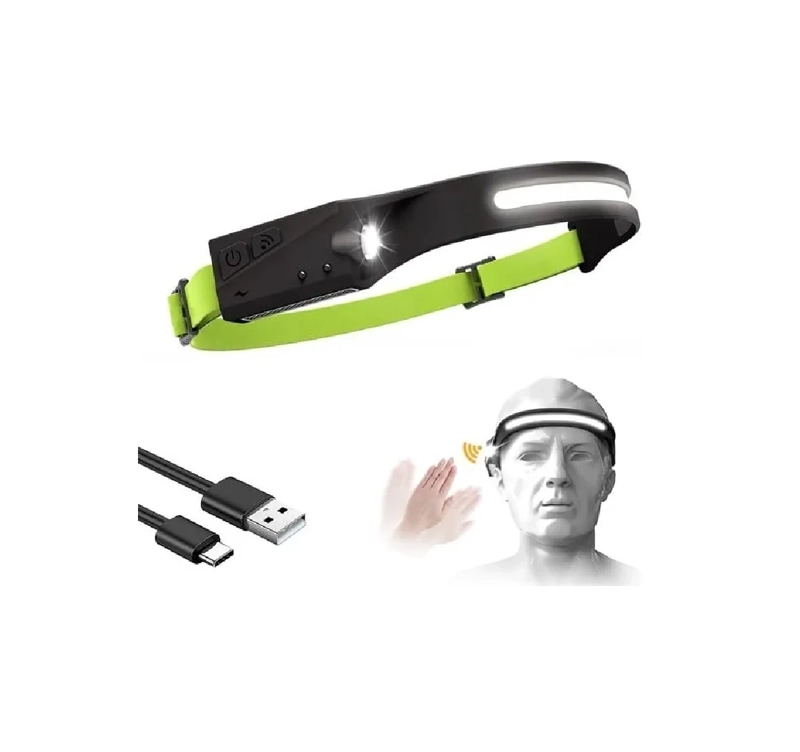 LINTERNA FRONTAL LED RECARGABLE CON SENSOR DE CINTA AJUSTABLE COB - 1
