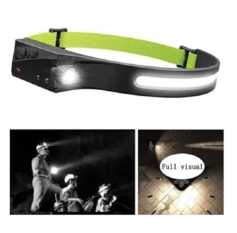 LINTERNA FRONTAL LED RECARGABLE CON SENSOR DE CINTA AJUSTABLE COB - 2