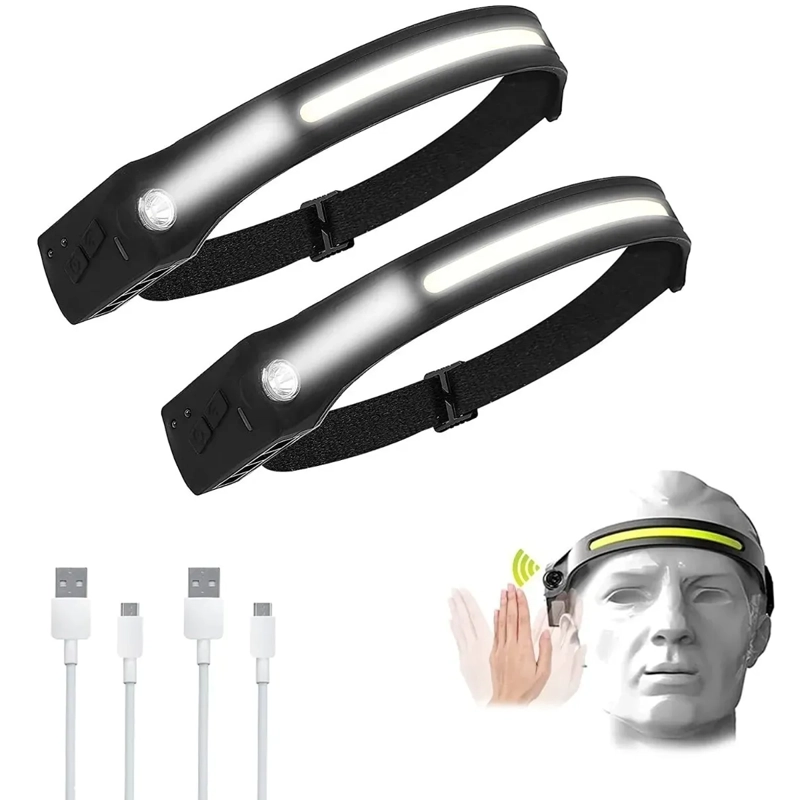 LINTERNA LED FRONTAL CINTILLO X2 RECARGABLE AUTO ENCENDIDO NEGRO BLANCO - 1