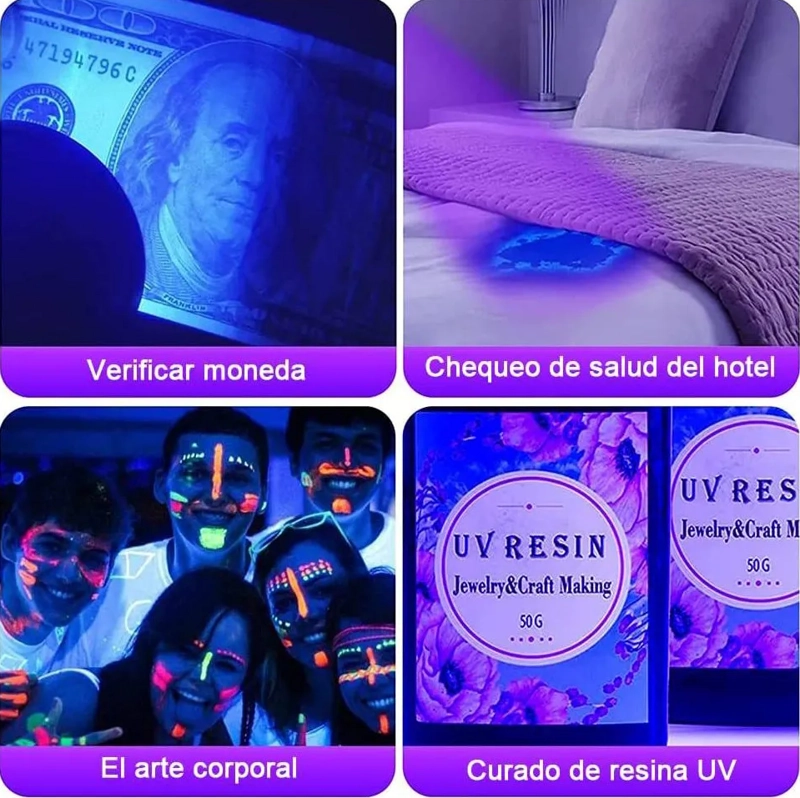 LINTERNA ULTRAVIOLETA 50 LED UV DETECTORA SUSTANCIAS VIOLETA NEGRO - 5