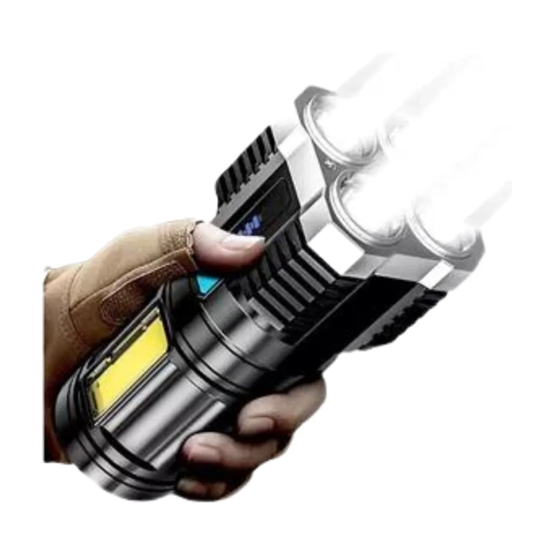 LINTERNA LED USB RECARGABLE ALTO ALCANCE 330 MTS 4 FOCOS - 1