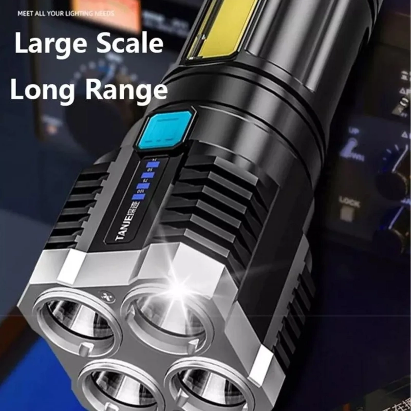 LINTERNA LED USB RECARGABLE ALTO ALCANCE 330 MTS 4 FOCOS - 3