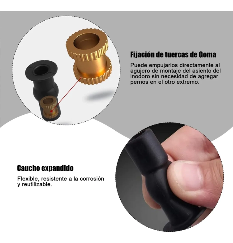 4 BISAGRAS DE ASIENTO DE INODORO,TORNILLO DE GOMA EXPANSIBLE GRIS - 3