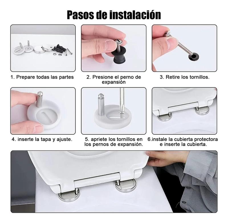 4 BISAGRAS DE ASIENTO DE INODORO,TORNILLO DE GOMA EXPANSIBLE GRIS - 4