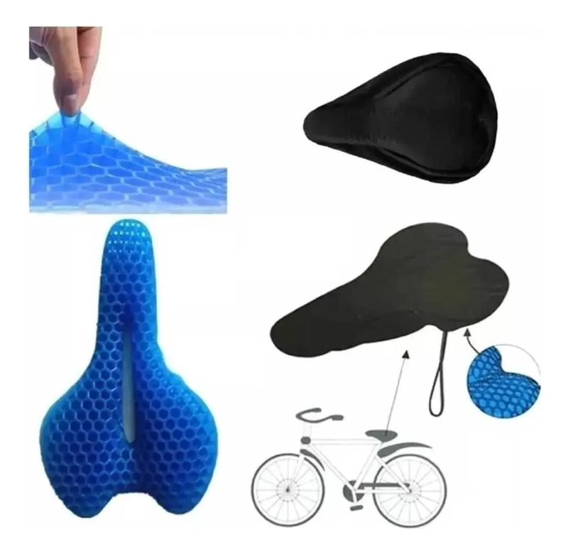 COJIN GEL DE ASIENTO BICICLETA ALMOHADA AJUSTABLE PROTECTOR NEGRO - 2