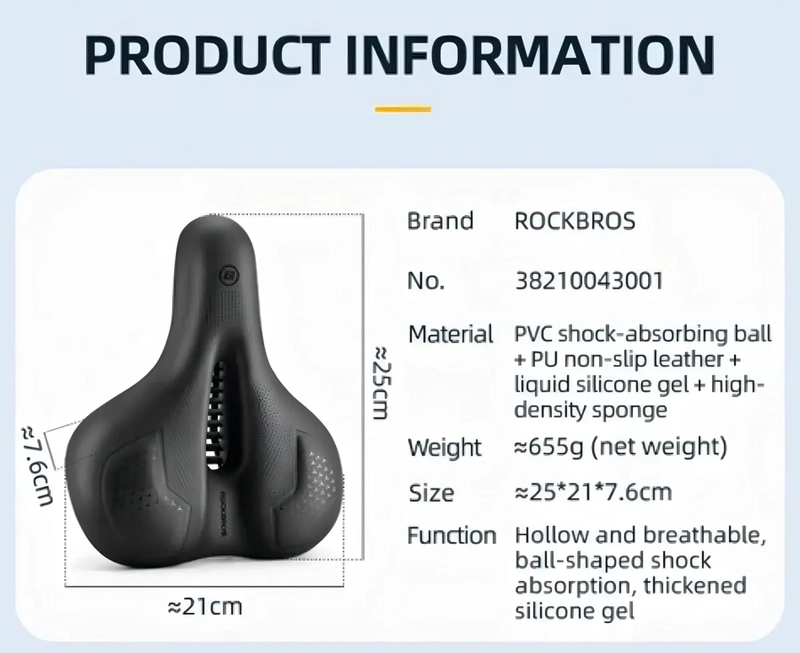 SILLIN BICICLETA ASIENTO ANCHO ANTIPROSTATICO ROCKBROS 38210BK - 4