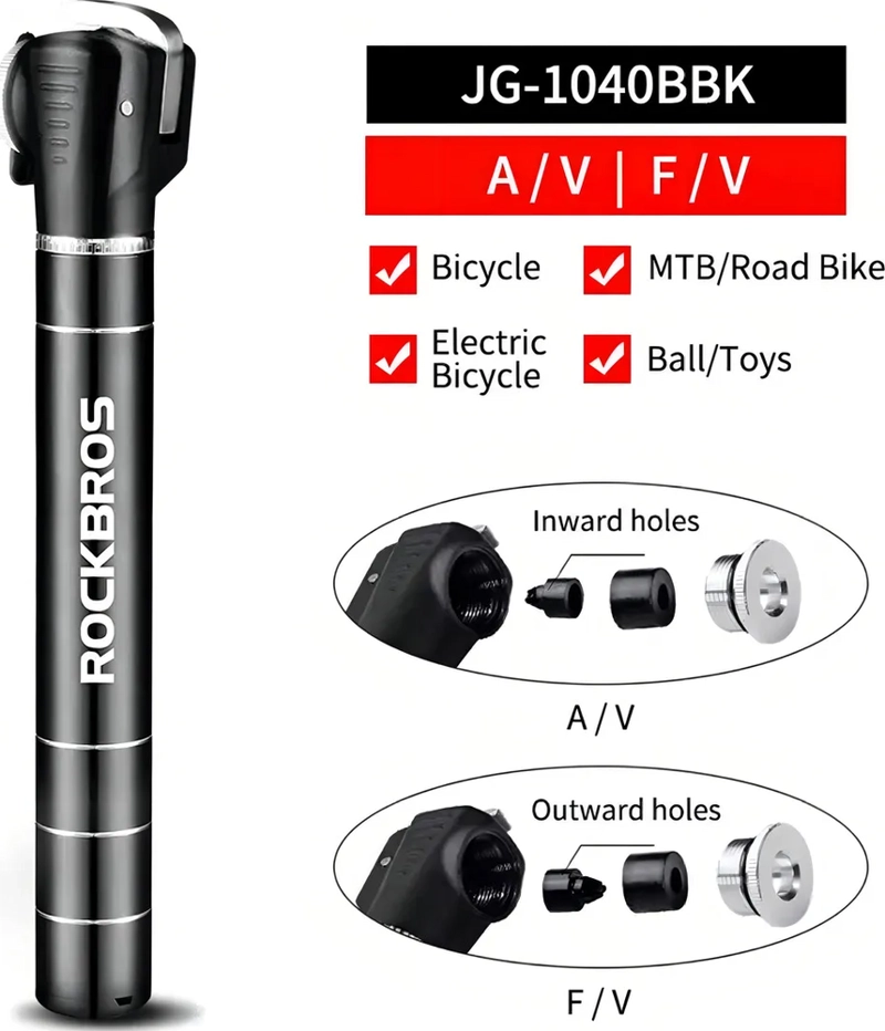 BOMBIN BICICLETA ROCKBROS ALUMINIO/ 100 PSI COLOR NEGRO - 7