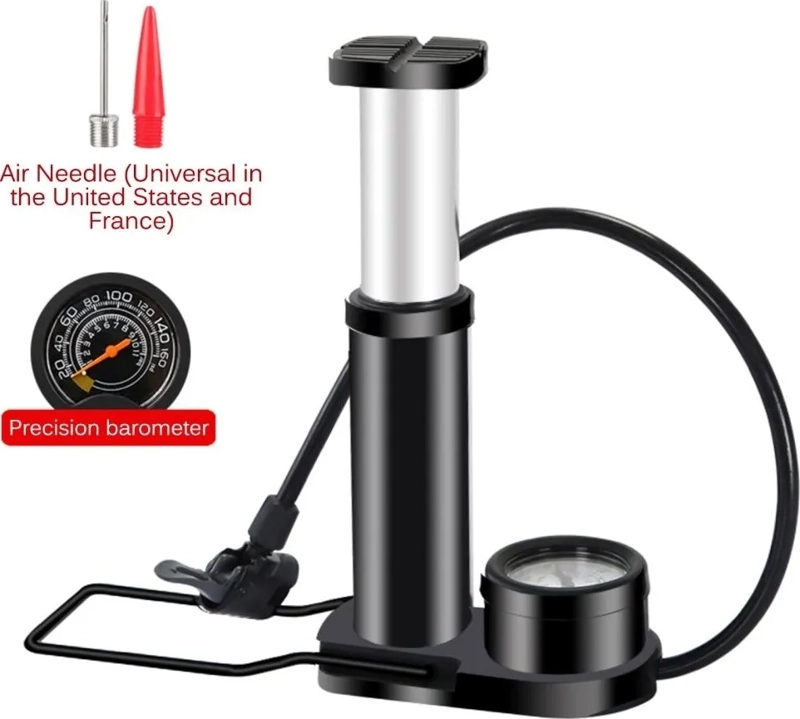 MINI BOMBIN INFLADOR DE PIE CON MANOMETRO RESISTENTE NEGRO - 7