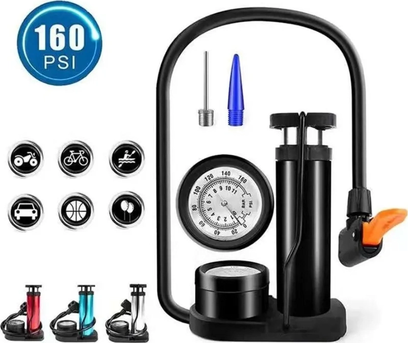 BOMBIN DE PIE PROFESIONAL MULTIUSO BICICLETA/BALONES 160PSI - 1