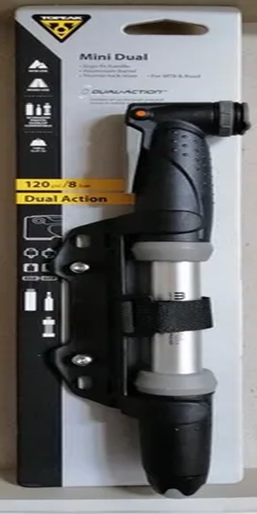 BOMBA DE AIRE TOPEAK MINI DUAL DE 120 PSI PARA VIAJES DE IDA Y VUELTA, COLOR PLATEADO - 1