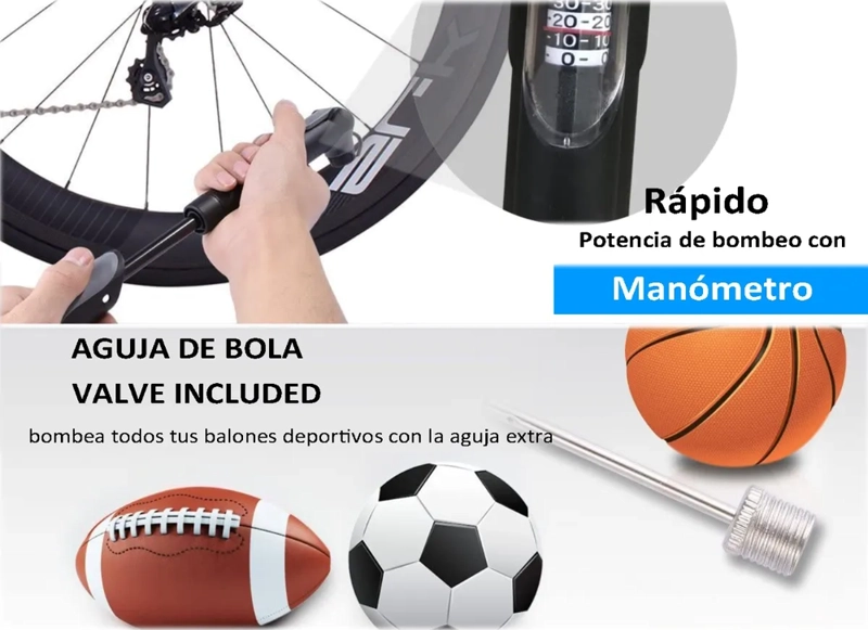 MINI BOMBINES PORTATIL PARA BICICLETA CON MANOMETRO 120PSI - 1