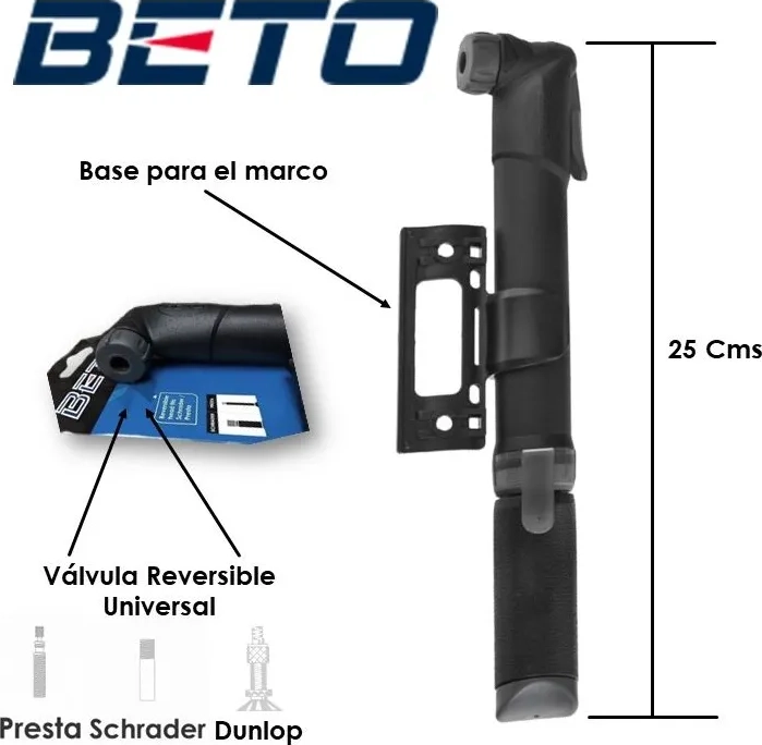 BOMBIN DE MANO BETO CRH-009 80PSI BICICLETAS CON SOPORTE NEGRO - 1