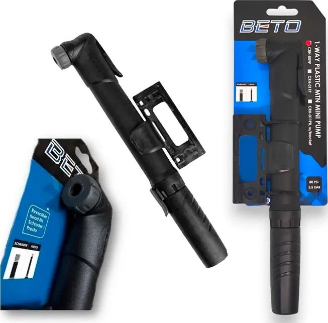 BOMBIN DE MANO BETO CRH-009 80PSI BICICLETAS CON SOPORTE NEGRO - 2