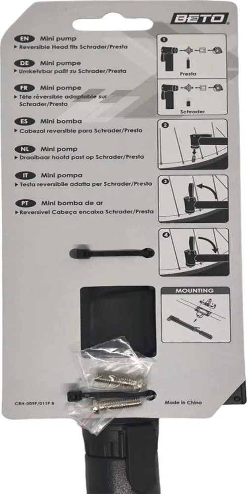 BOMBIN DE MANO BETO CRH-009 80PSI BICICLETAS CON SOPORTE NEGRO - 4