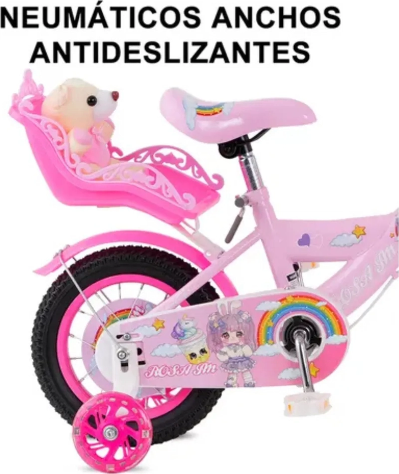 BICICLETA ARO 12 ROSADA PROTECTOR CADENA CESTA RUEDA APRENDI - 2