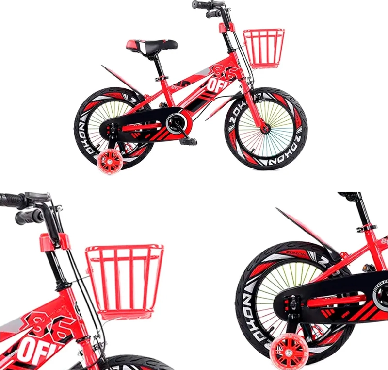 BICICLETA MOUNTAIN BIKE LUCES LED Y COLORES ARO 12 ROJO - 4