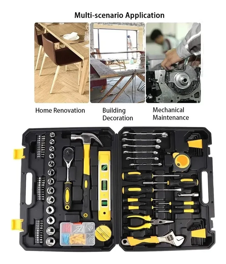 SET 108 PIEZAS HERRAMIENTAS DADOS MANUALES MALETIN PORTATIL CAJA NEGRO - 1