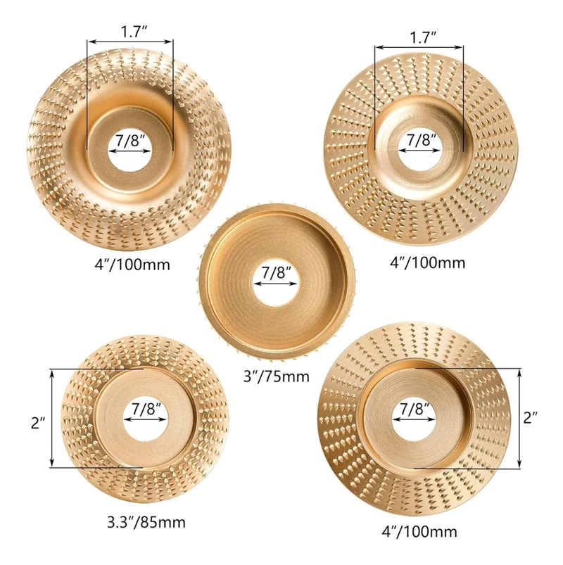 JUEGO DE 5 DISCOS PARA TALLAR MADERA+5PCS ESCOFINAS+LLAVE ORO - 1