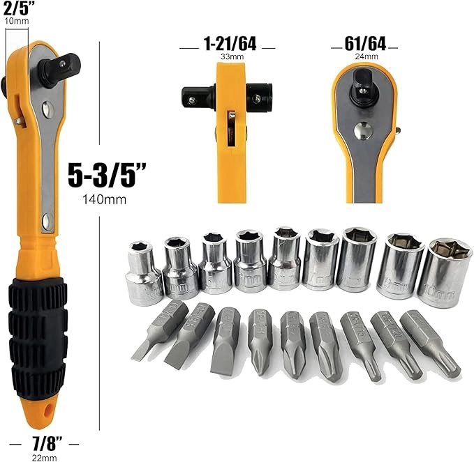SET KIT JUEGO DADOS Y PUNTAS CUADRANTE 1/4 19 PIEZAS TOOLMAK - 1
