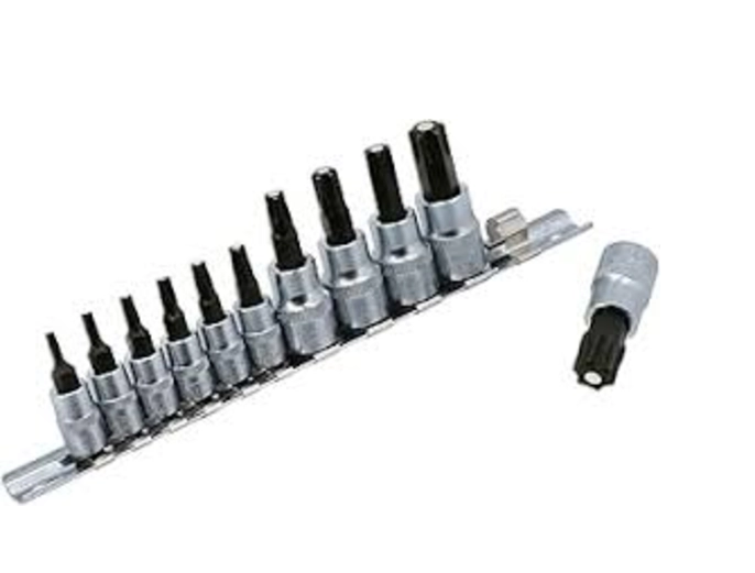 KIT JUEGO DE DADOS DE PUNTA TORX 1/4 Y 3/8 12 PIEZAS TOTAL COLOR TURQUESA - 1